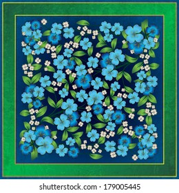 abstract grunge background with blue spring flowers