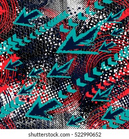 Abstract grunge background for boys. Seamless pattern with lightning and ink droplets