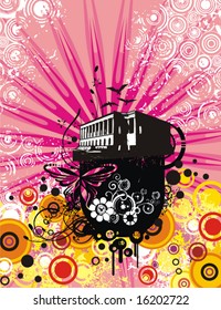 Abstract grunge background with a building silhouette, vector illustration series.