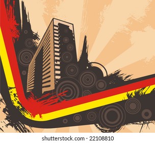 Abstract grunge background with a building silhouette, vector illustration series.