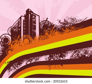 Resumen de fondo de grunge con siluetas de construcción, serie de ilustraciones vectoriales.
