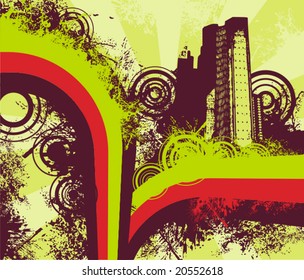 Resumen de fondo de grunge con siluetas de construcción, serie de ilustraciones vectoriales.