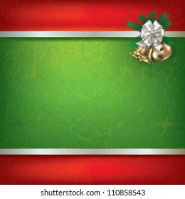 Abstract grunge background with Christmas bells and white ribbon