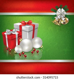 Abstract grunge background with Christmas bells and gifts