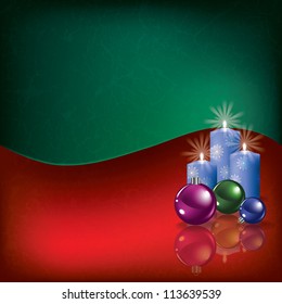 Abstract grunge background with Christmas decorations and candles