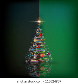 Abstract grunge background with Christmas tree and decoration
