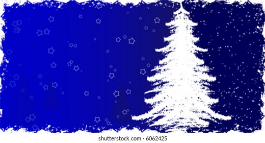 Abstract grunge background with Christmas tree and stars