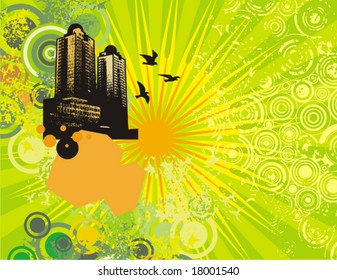 Abstract grunge background with a cityscape silhouette, vector illustration series.
