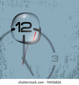 Abstract grunge background with clock and water drop. Vector illustration.