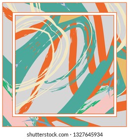 Abstract grunge background, colorful asymmetric pattern. Contemporary modern art for silk scarf shawl design. Digital brushstrokes painted texture for textile fabric, paper print. Fashion illustration