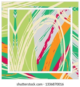 Abstract grunge background, colorful asymmetric pattern. Contemporary modern art for silk scarf shawl design. Digital brushstrokes painted texture for textile fabric, paper print. Fashion illustration