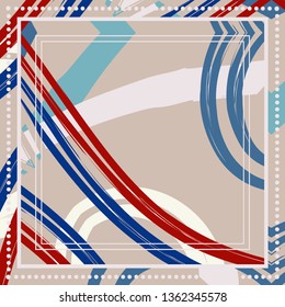 Abstract grunge background, colorful asymmetric pattern. Contemporary modern art for silk scarf shawl design. Digital brushstrokes painted texture for textile fabric, paper print. Fashion illustration