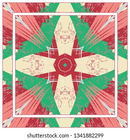 Abstract grunge background, colorful symmetric pattern. Contemporary modern art for silk scarf shawl design. Digital brushstrokes painted texture for textile fabric, paper print. Fashion illustration