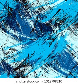 Abstract grunge background composition with paint strokes and splashes, seamless pattern