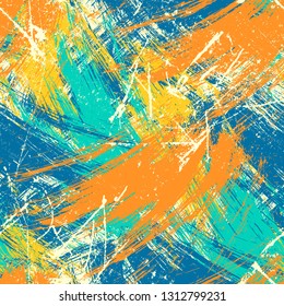 Abstract grunge background composition with paint strokes and splashes, seamless pattern