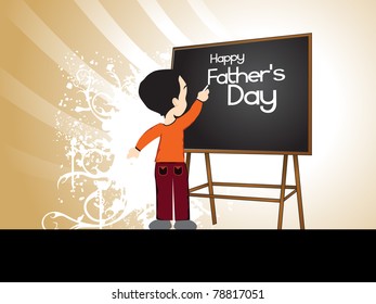 abstract grunge background with cute boy writing on board happy father's day