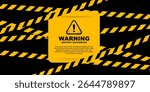Abstract grunge background design, warning system banner with yellow black caution or alert line and warning sign illustration