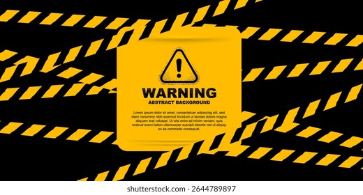 Abstract grunge background design, warning system banner with yellow black caution or alert line and warning sign illustration