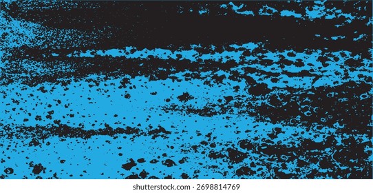 Abstractas fondo grunge con textura afligida, salpicaduras negras sobre un fondo azul vibrante