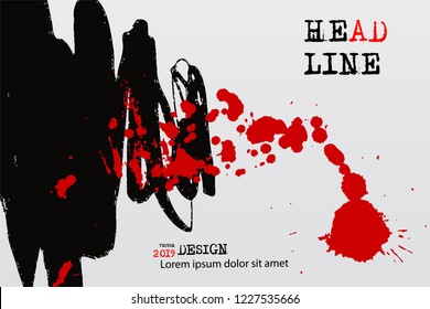 Abstract grunge background with drops and splashes on a light background. Elements of bloody style. Templates for creative design of posters, banners, web projects. Vector Illustration.