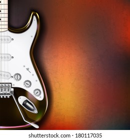 abstract grunge background with electric guitar on brown