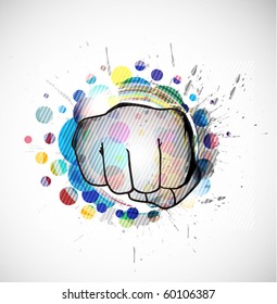 abstract grunge background with Fist with rays background. vector illustration.