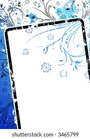 Abstract grunge background with floral scrolls and text decoration