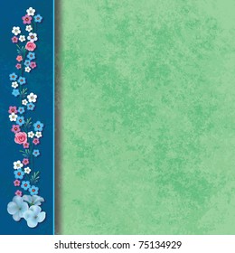 abstract grunge background with flowers on blue
