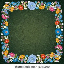 abstract grunge background with flowers on cracked green