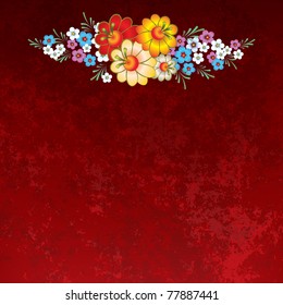 abstract grunge background with flowers on a red