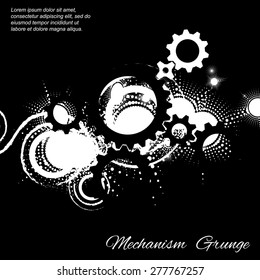 Abstract grunge background, the gears on black background, vector illustration