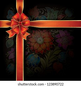 abstract grunge background with gift ribbon and floral ornament