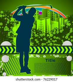 Abstract grunge background with golf player silhouette