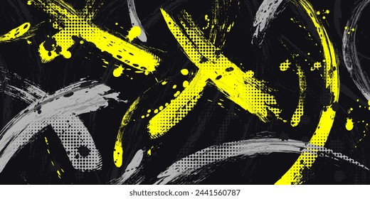 Fondo de grunge abstracto con textura de pincel gris y amarillo. Diseño creativo para banner o póster de deportes