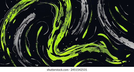 Abstract Grunge Background with Green and Gray Brush Texture. Creative Design for Sports Background with Halftone Effect