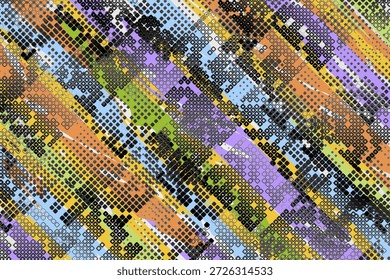 Abstrakter farbiger Hintergrund mit Halbtontextur und diagonalen Linien. Flaches Vektordesign.