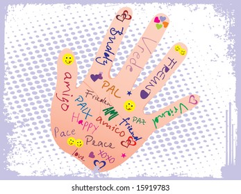 abstract grunge background with hand, friendship sign vector illustration