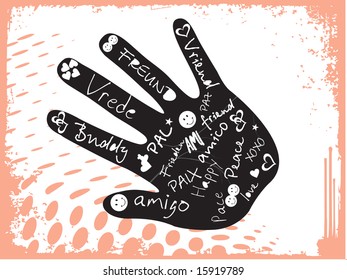 abstract grunge background with hand, vector illustration