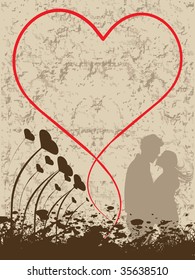 abstract grunge background with heart, kissing couple