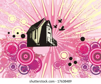 Abstract grunge background with a house silhouette, vector illustration series.