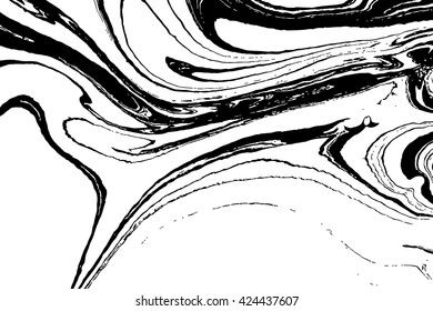 Abstract grunge background. Ink marbling texture. Black and white. Hand drawn marble illustration, ebru aqua paper and silk print. Traditional Turkish ebru technique. Painting on water. Distress.
