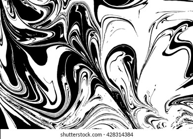 Abstract grunge background. Ink marbling texture. Black and white. Hand drawn marble illustration, ebru aqua paper and silk print. Traditional Turkish ebru technique. Painting on water. Distress.