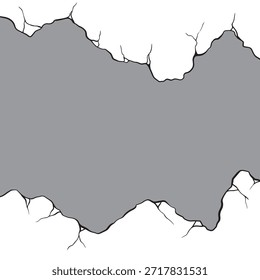 Abstrakter farbiger Hintergrund mit unregelmäßigen Rissen und rauen Kanten, der eine dunklere strukturierte Oberfläche darunter offenbart, die Schäden, Verfall oder eine gestresste Ästhetik für Designprojekte symbolisiert