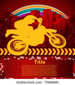 Abstract grunge background with motorcyclist silhouette