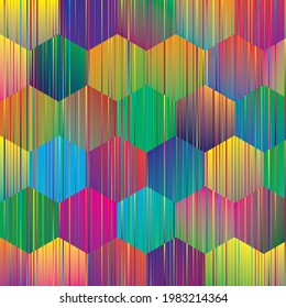 Abstract grunge background. Noise structure with multicolor hexagons. Vector image