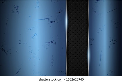 Abstract grunge background on blue steel metallic texture shapes a combination with light silver line. Vector design template for use advertising, corporate, business, text message, background design