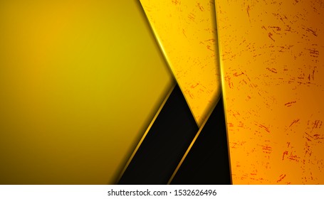 Abstract grunge background on yellow steel metallic texture shapes a combination. Vector design template for use advertising, corporate, business, cover, banner, card, brochure, presentation