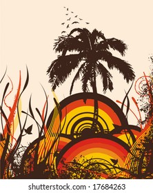Abstract grunge background with a palm tree silhouette, vector illustration series.