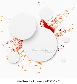 Abstract grunge background with paper circles and dirty texture in red color