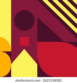 abstract grunge background with place for text. Bold Geometric Abstract Art in Red and Yellow Tones. Modern abstract geometric composition with bold shapes in red, yellow, and maroon.